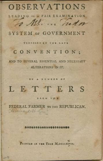 Title page of Letters from the Federal Farmer to the Republican